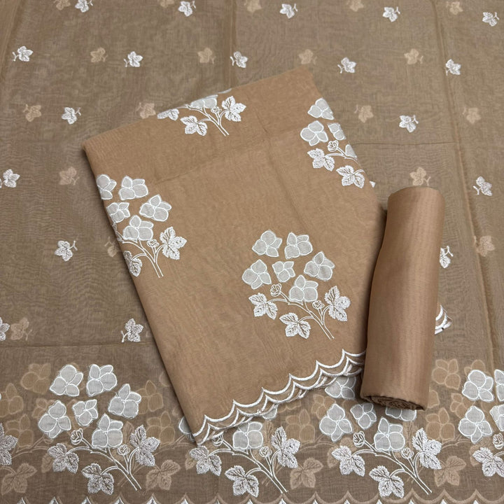 Premium Mal Chanderi Appliqué Cross Stitch Unstitched Suit Set LF2103-3