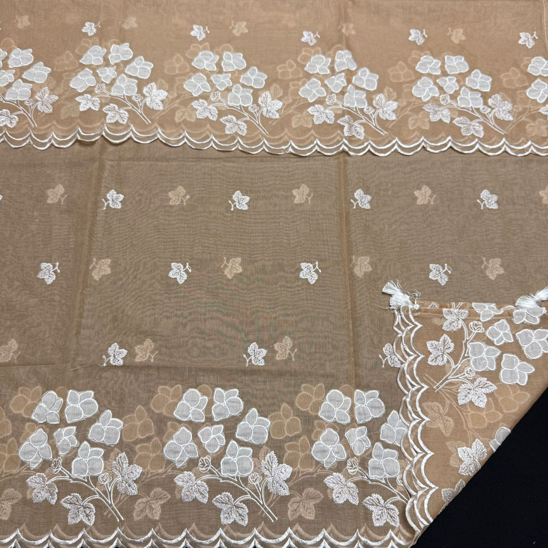 Premium Mal Chanderi Appliqué Cross Stitch Unstitched Suit Set LF2103-3