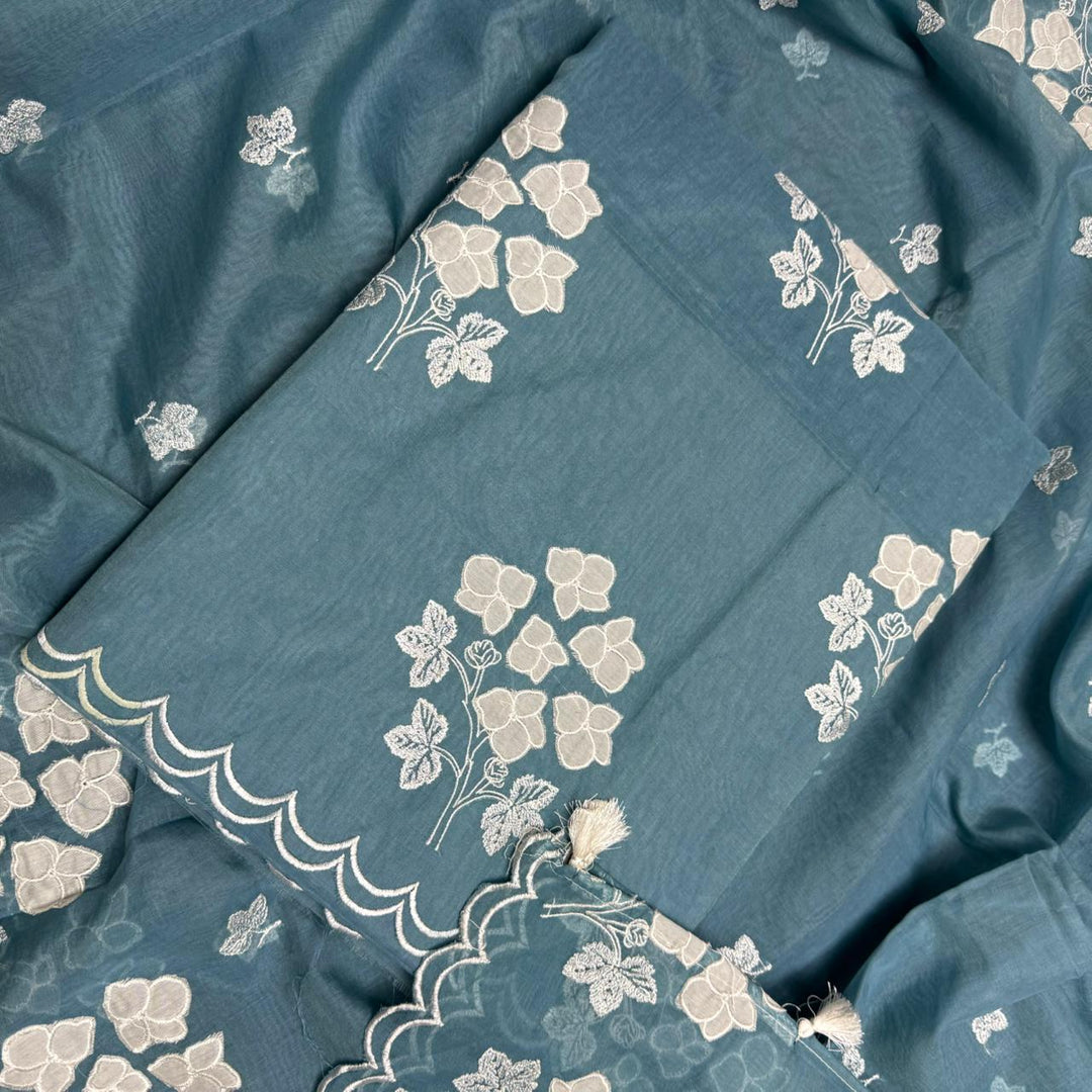 Premium Mal Chanderi Appliqué Cross Stitch Unstitched Suit Set LF2103-5