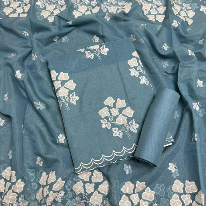 Premium Mal Chanderi Appliqué Cross Stitch Unstitched Suit Set LF2103-5