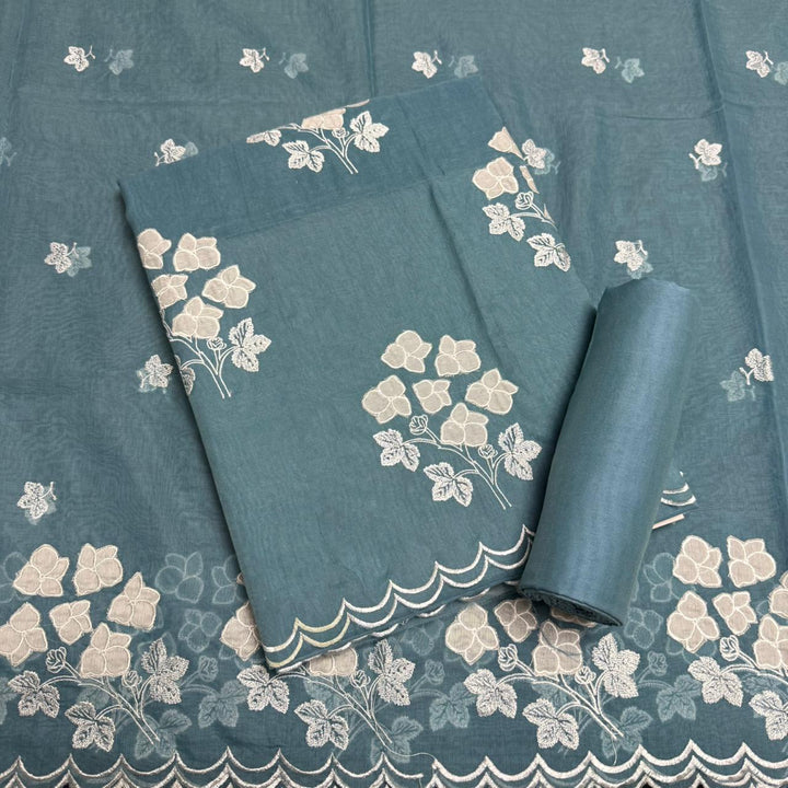Premium Mal Chanderi Appliqué Cross Stitch Unstitched Suit Set LF2103-5