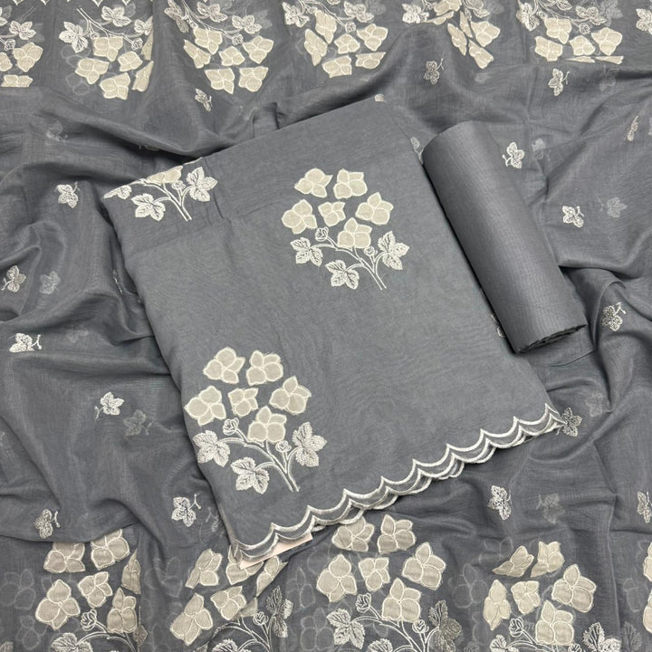 Premium Mal Chanderi Appliqué Cross Stitch Unstitched Suit Set LF2103-4
