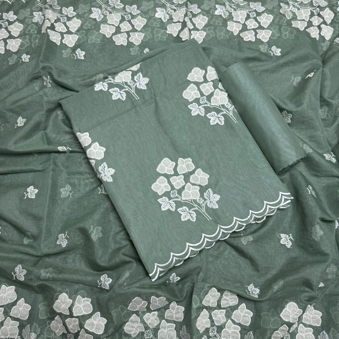 Premium Mal Chanderi Appliqué Cross Stitch Unstitched Suit Set LF2103-1