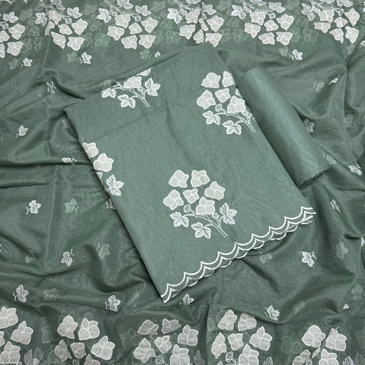 Premium Mal Chanderi Appliqué Cross Stitch Unstitched Suit Set LF2103-1