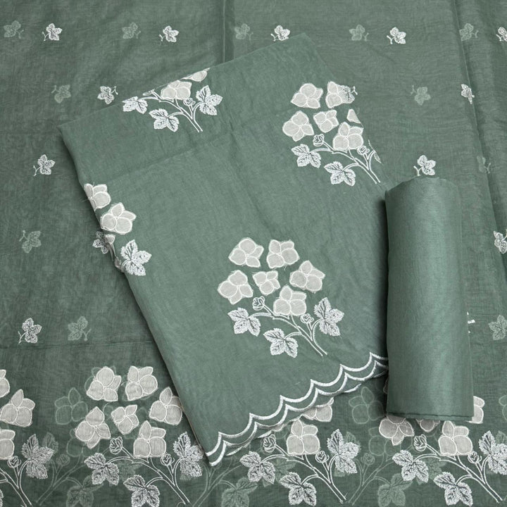 Premium Mal Chanderi Appliqué Cross Stitch Unstitched Suit Set LF2103-1
