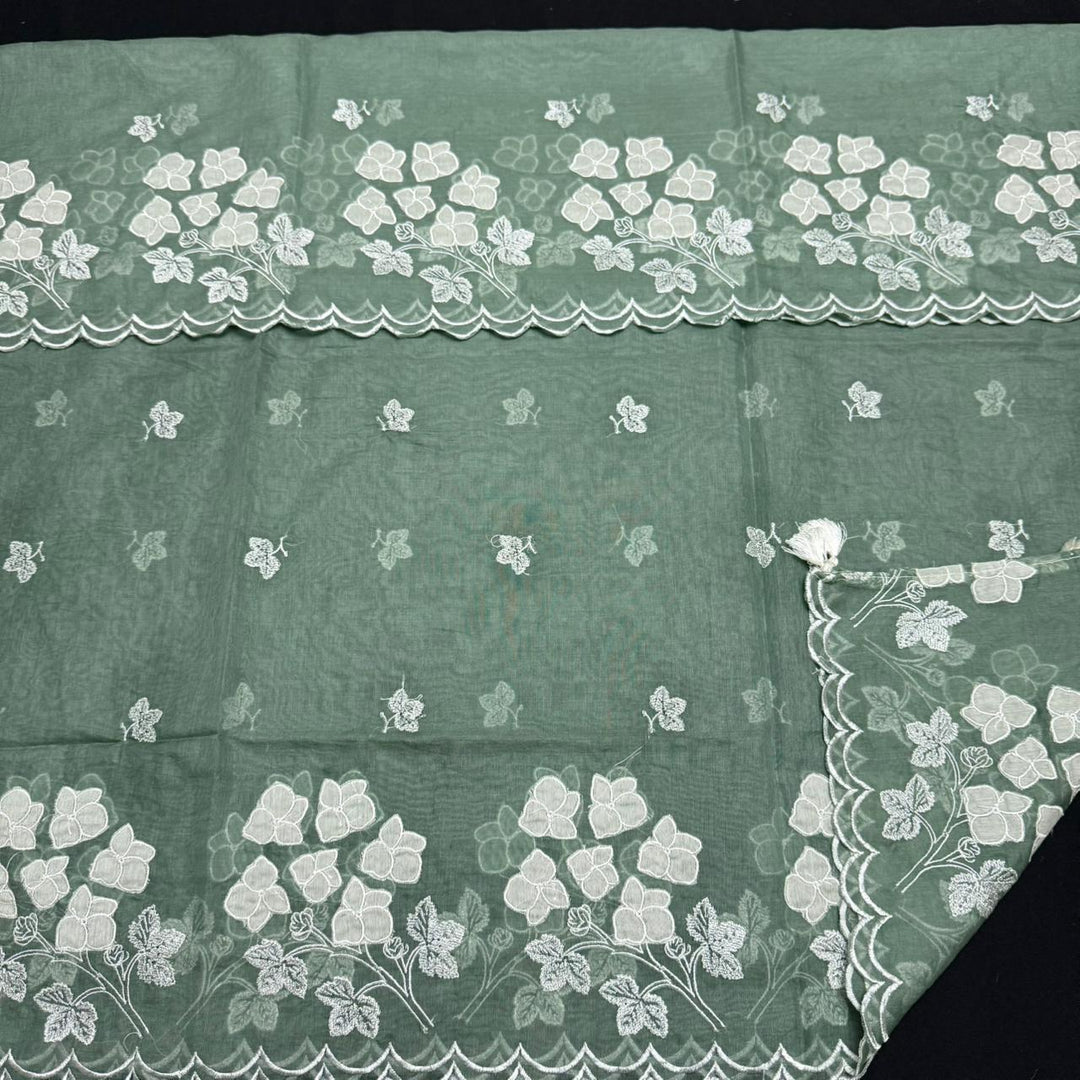 Premium Mal Chanderi Appliqué Cross Stitch Unstitched Suit Set LF2103-1