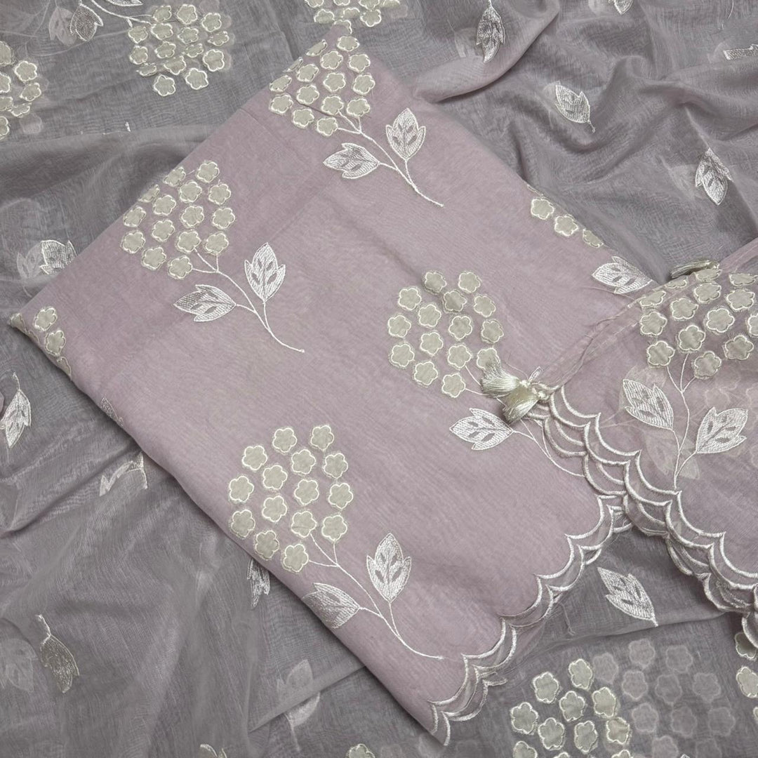 Premium Mal Chanderi Appliqué Cross Stitch Unstitched Suit Set LF2103-6