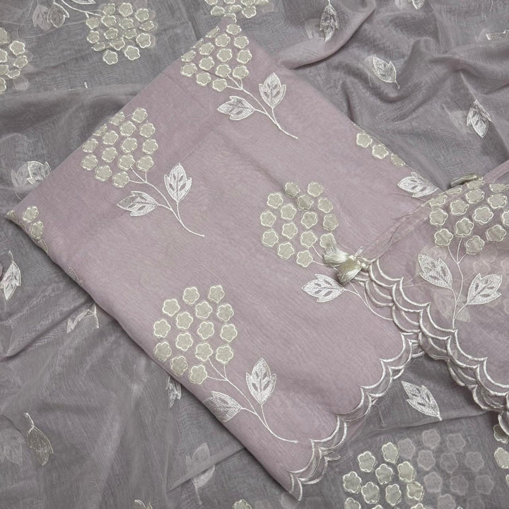Premium Mal Chanderi Appliqué Cross Stitch Unstitched Suit Set LF2103-6