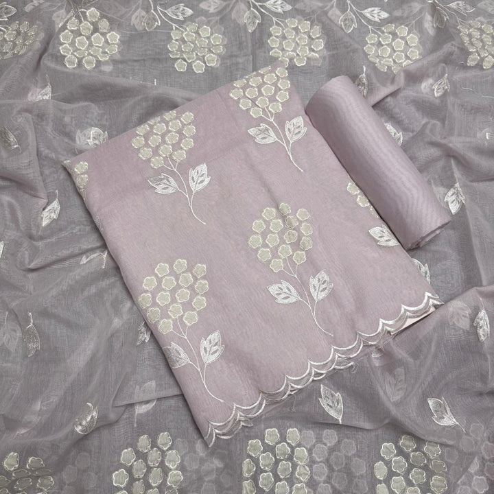 Premium Mal Chanderi Appliqué Cross Stitch Unstitched Suit Set LF2103-6