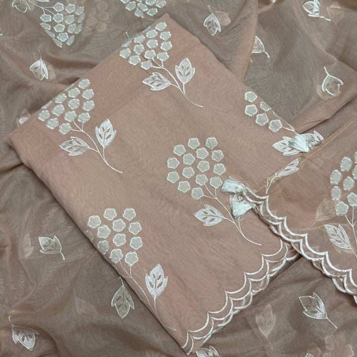 Premium Mal Chanderi Appliqué Cross Stitch Unstitched Suit Set LF2103-7