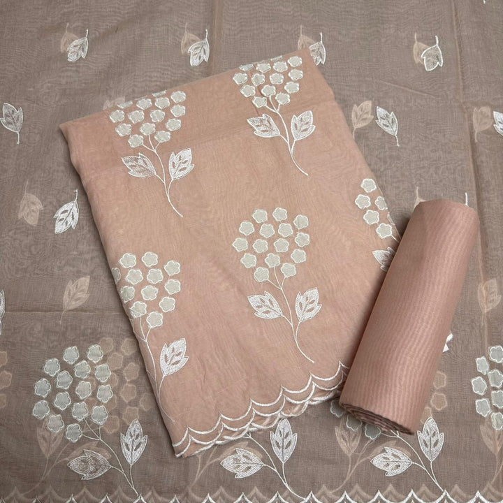 Premium Mal Chanderi Appliqué Cross Stitch Unstitched Suit Set LF2103-7