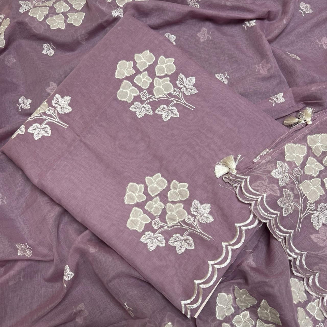 Premium Mal Chanderi Appliqué Cross Stitch Unstitched Suit Set LF2103-8