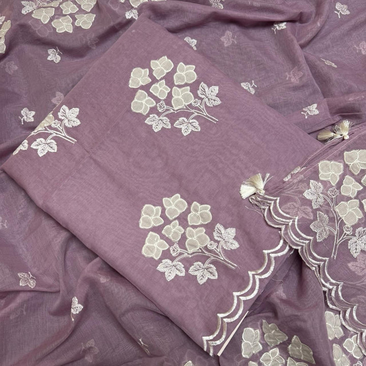 Premium Mal Chanderi Appliqué Cross Stitch Unstitched Suit Set LF2103-8