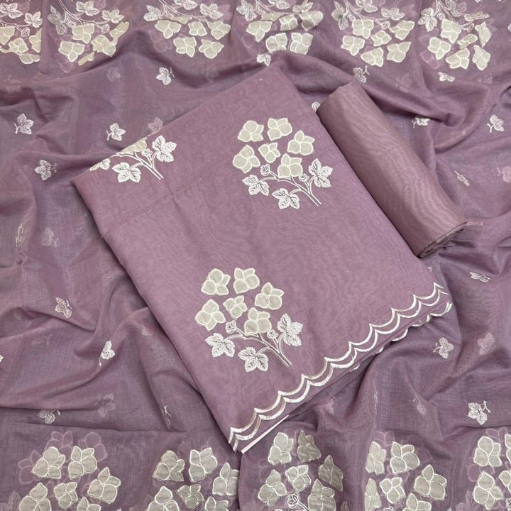 Premium Mal Chanderi Appliqué Cross Stitch Unstitched Suit Set LF2103-8