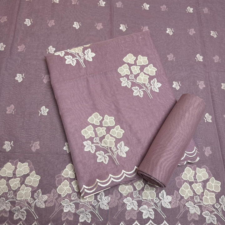 Premium Mal Chanderi Appliqué Cross Stitch Unstitched Suit Set LF2103-8