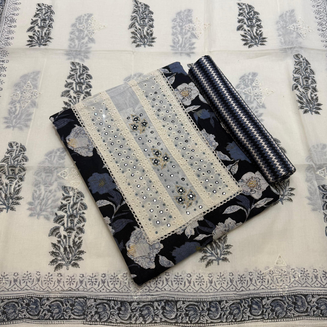 Printed Cotton Chikankari Mirror Work Unstitched Suit Set DL3594-4
