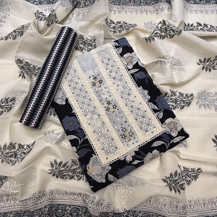 Printed Cotton Chikankari Mirror Work Unstitched Suit Set DL3594-4