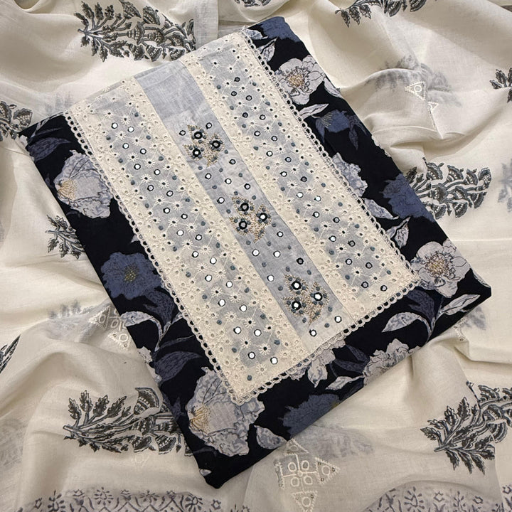 Printed Cotton Chikankari Mirror Work Unstitched Suit Set DL3594-4
