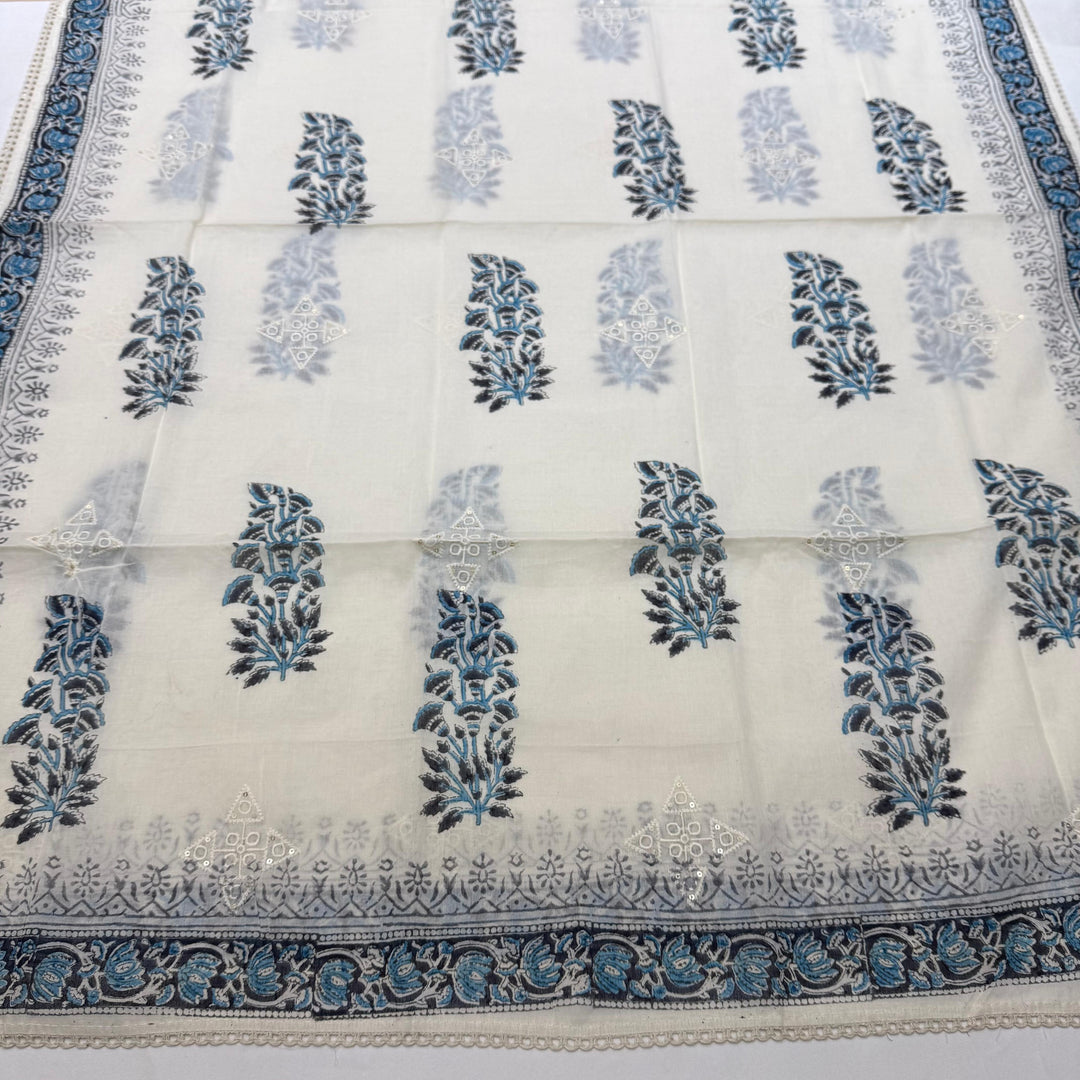 Printed Cotton Chikankari Mirror Work Unstitched Suit Set DL3594-2
