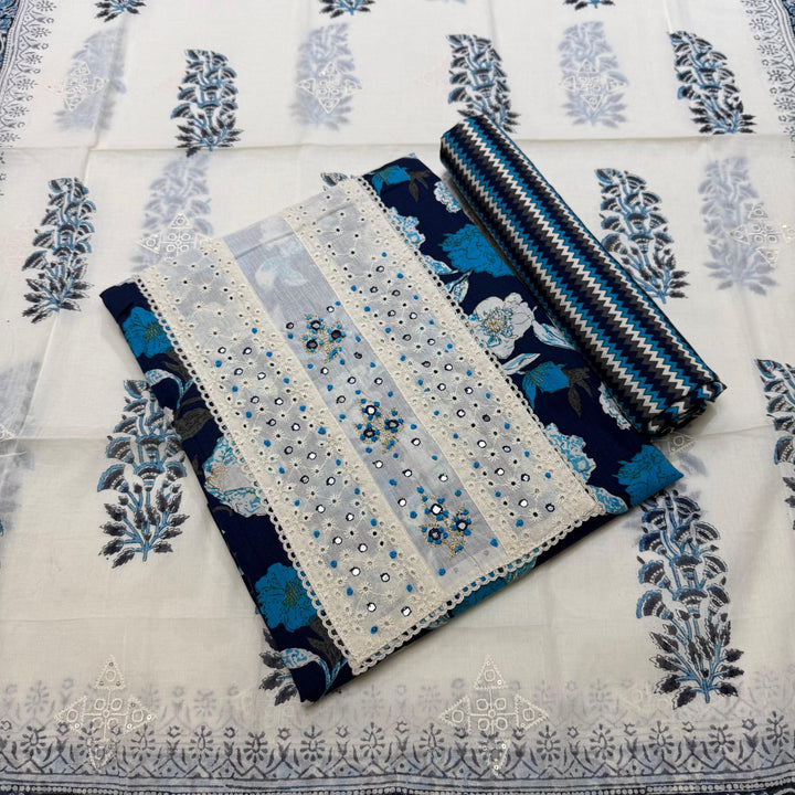 Printed Cotton Chikankari Mirror Work Unstitched Suit Set DL3594-2