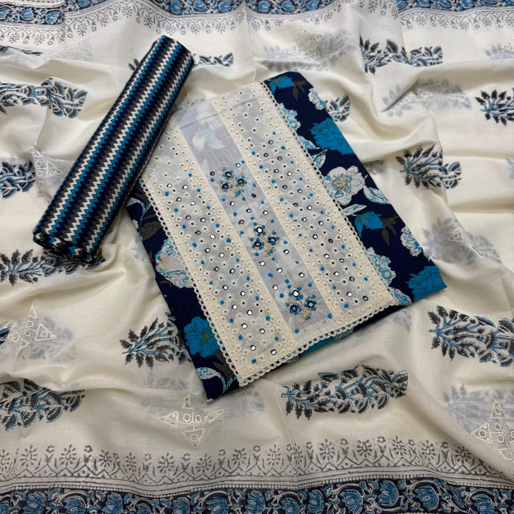 Printed Cotton Chikankari Mirror Work Unstitched Suit Set DL3594-2