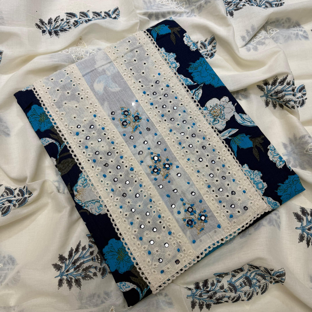 Printed Cotton Chikankari Mirror Work Unstitched Suit Set DL3594-2