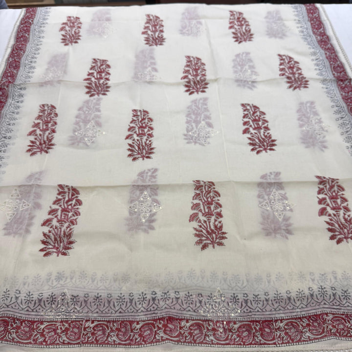 Printed Cotton Chikankari Mirror Work Unstitched Suit Set DL3594-1