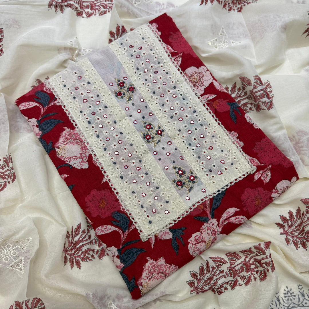 Printed Cotton Chikankari Mirror Work Unstitched Suit Set DL3594-1