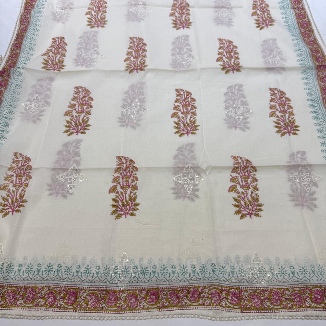 Printed Cotton Chikankari Mirror Work Unstitched Suit Set DL3594-3