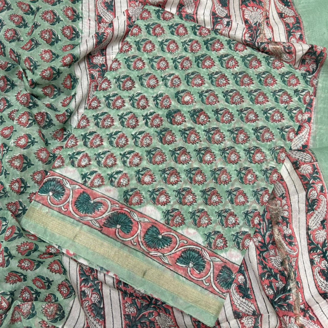 Pure Chanderi Ethnic Printed Unstitched Suit Set SW2102-1