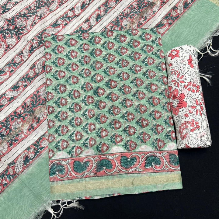 Pure Chanderi Ethnic Printed Unstitched Suit Set SW2102-1