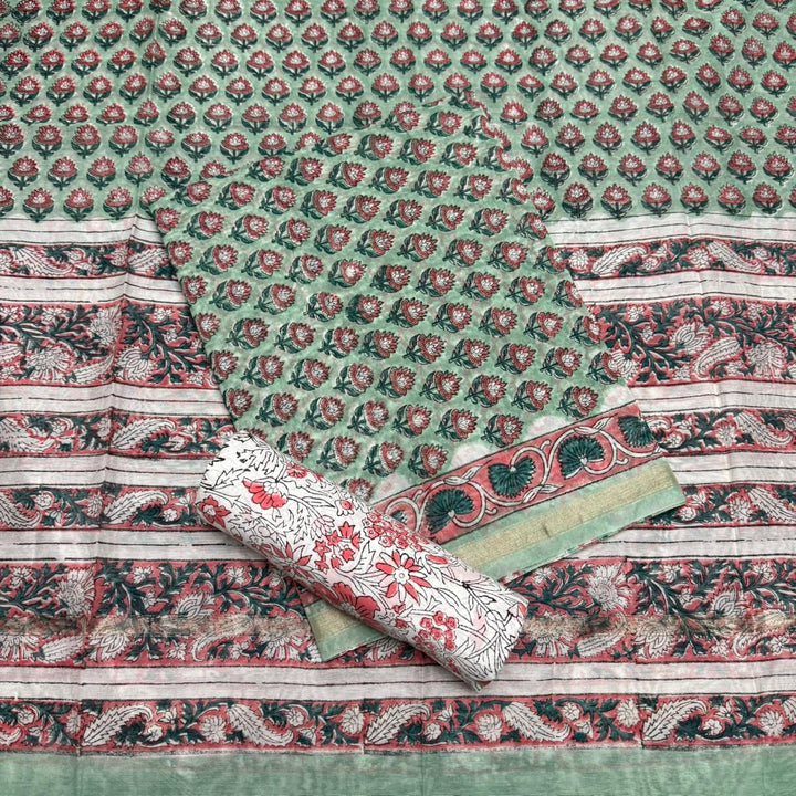 Pure Chanderi Ethnic Printed Unstitched Suit Set SW2102-1