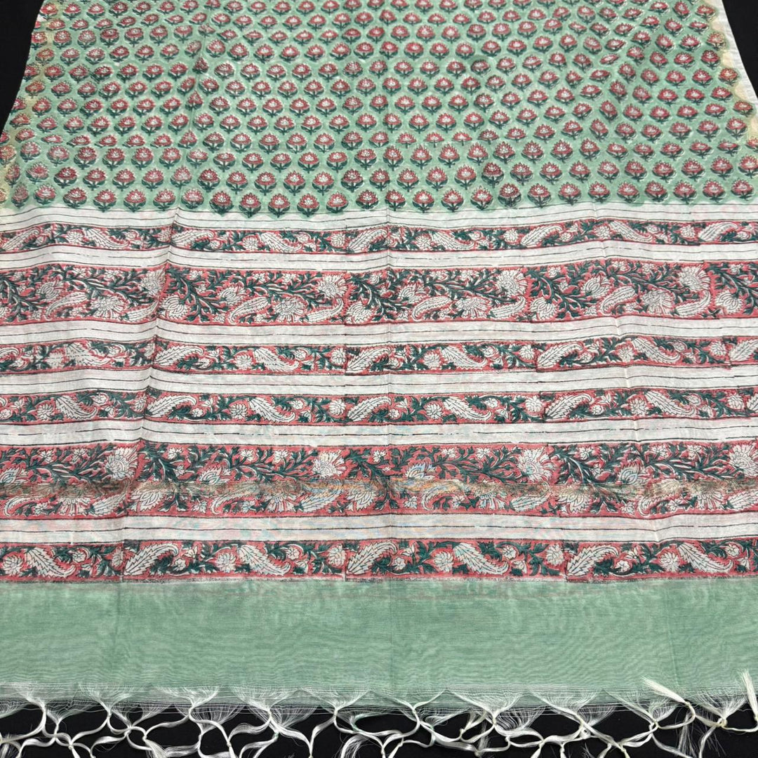Pure Chanderi Ethnic Printed Unstitched Suit Set SW2102-1