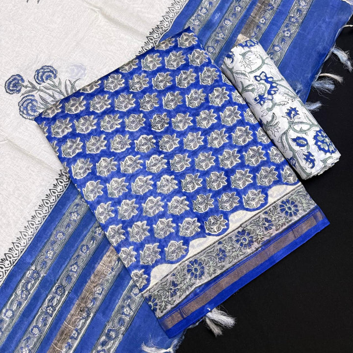 Pure Chanderi Ethnic Printed Unstitched Suit Set SW2102-2