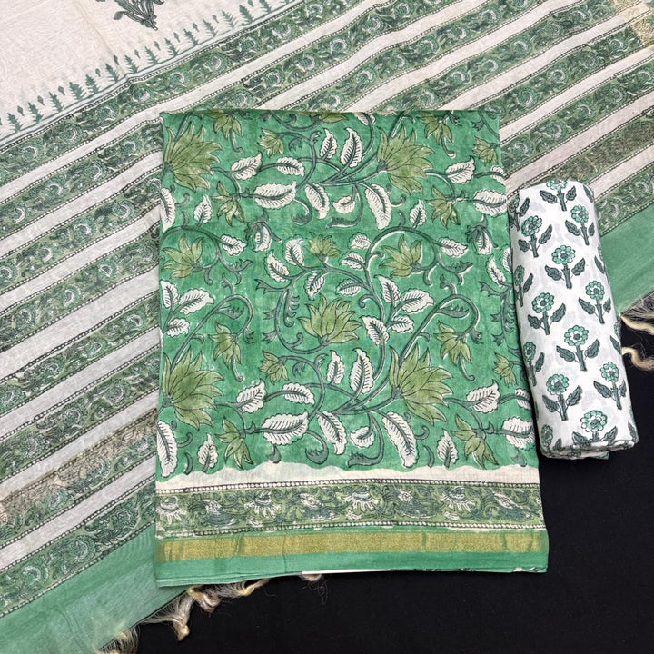 Pure Chanderi Ethnic Printed Unstitched Suit Set SW2102-3