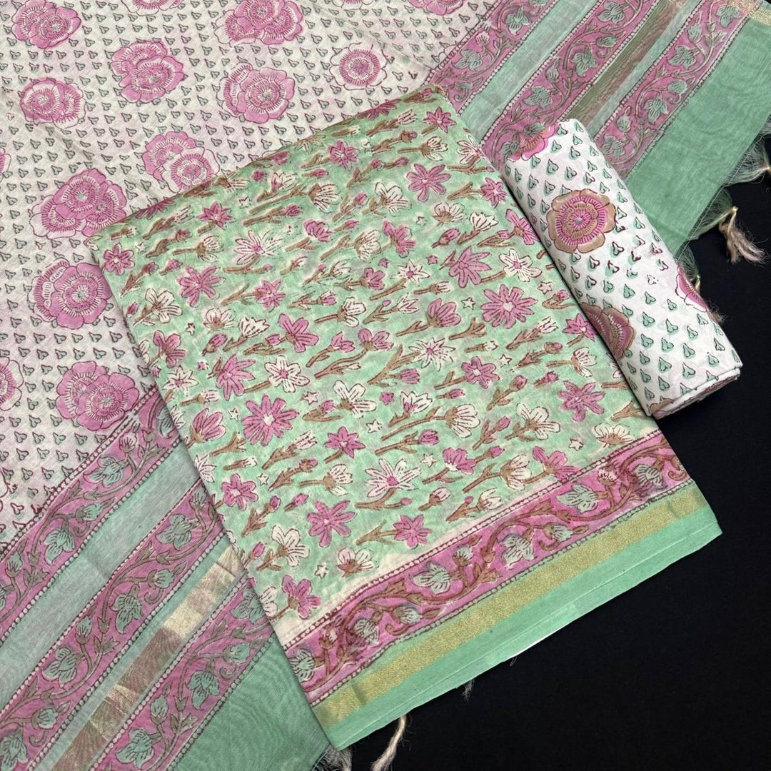 Pure Chanderi Ethnic Printed Unstitched Suit Set SW2102-4