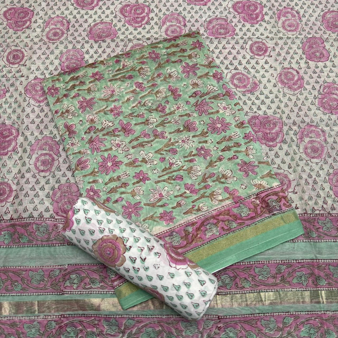 Pure Chanderi Ethnic Printed Unstitched Suit Set SW2102-4