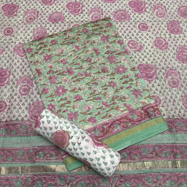 Pure Chanderi Ethnic Printed Unstitched Suit Set SW2102-4