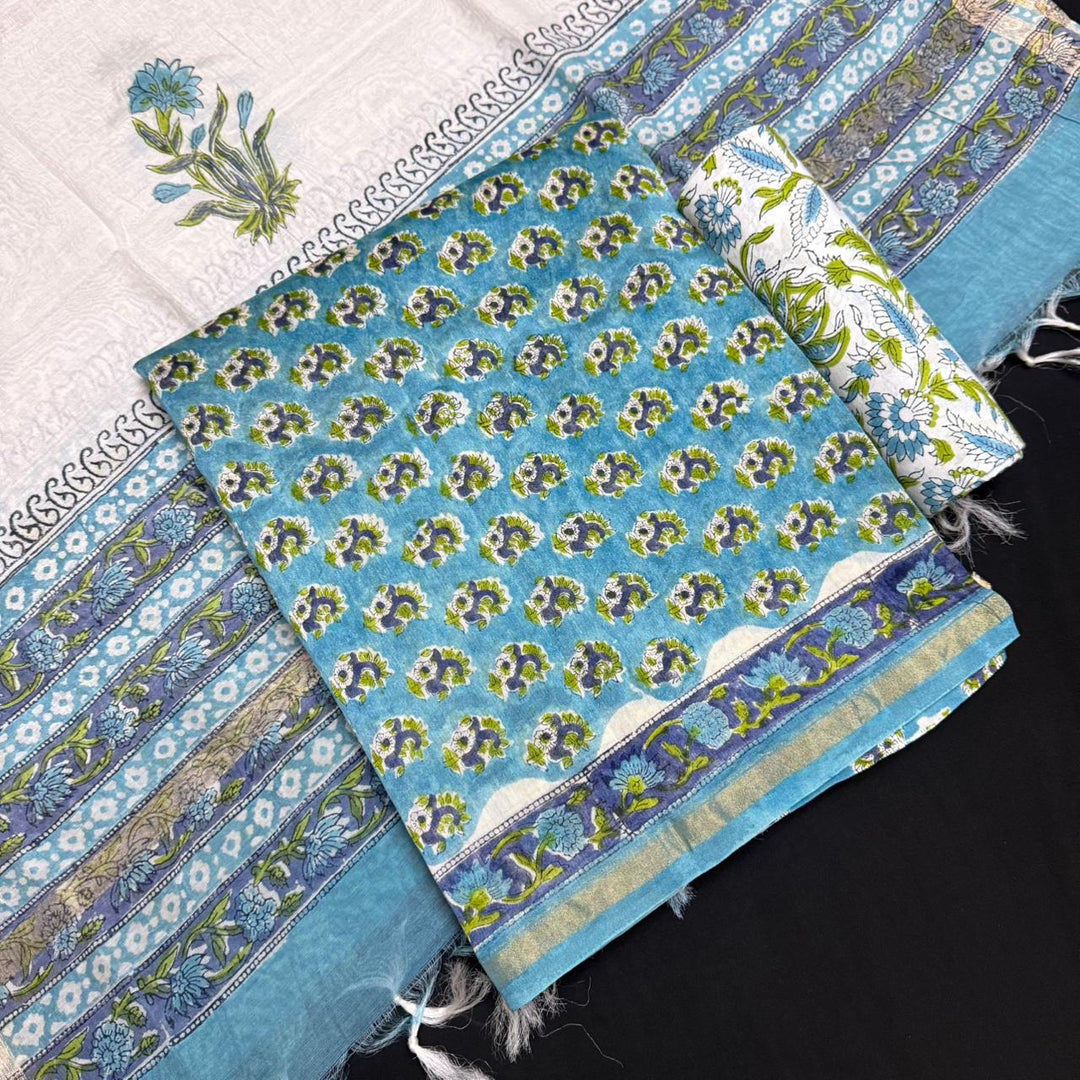 Pure Chanderi Ethnic Printed Unstitched Suit Set SW2102-5