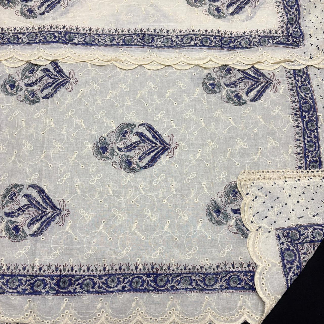 Elegant Cotton Printed Unstiched Suit Set with Knot Work Neck - DL3540-2