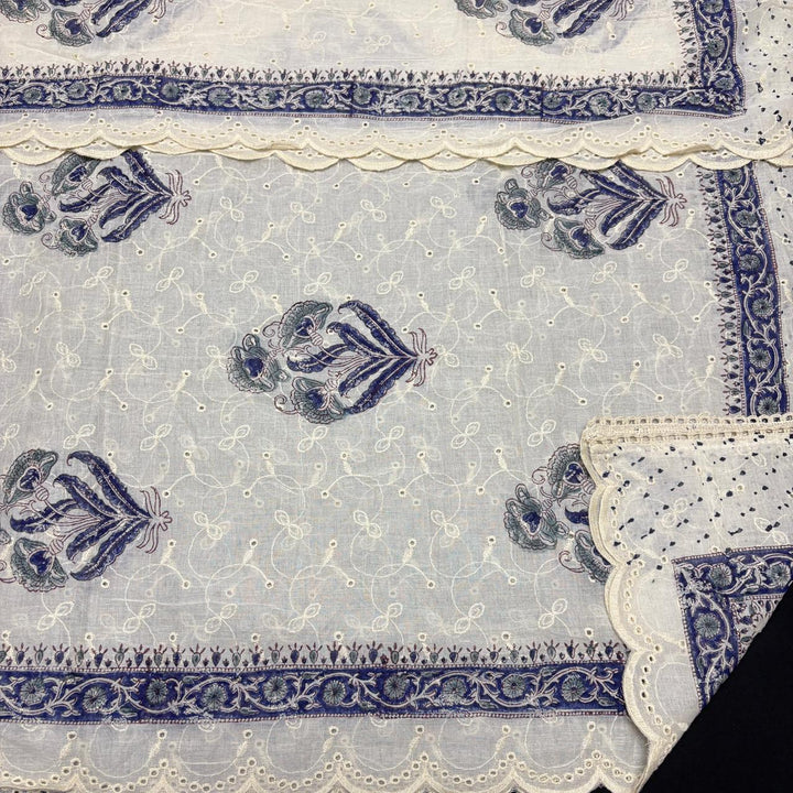 Elegant Cotton Printed Unstiched Suit Set with Knot Work Neck - DL3540-2