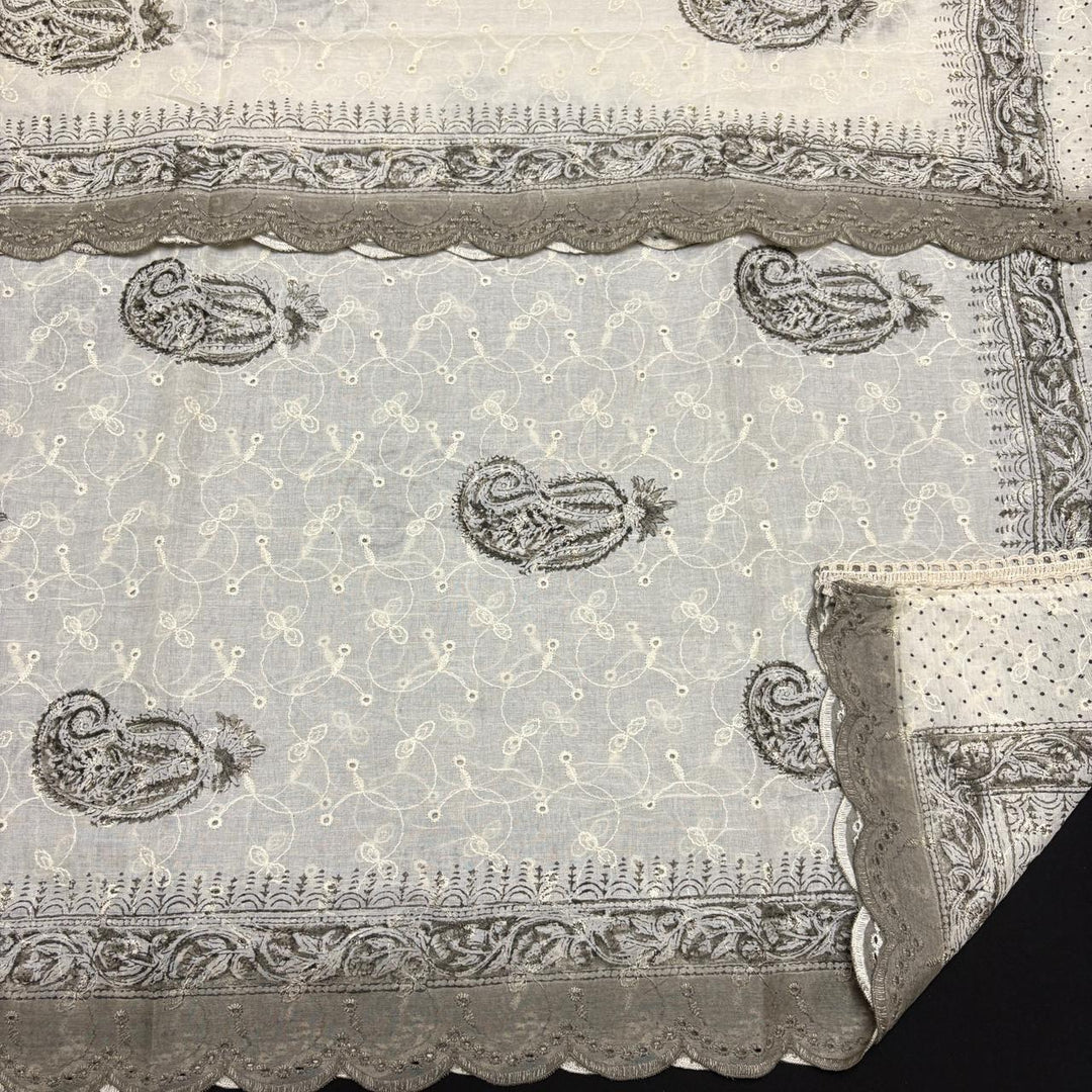 Elegant Cotton Printed Unstiched Suit Set with Knot Work Neck - DL3540-1