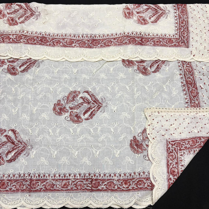 Elegant Cotton Printed Unstiched Suit Set with Knot Work Neck - DL3540-4