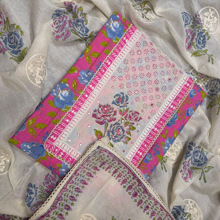 Premium Pure Cotton Printed Hakoba Unstitched Suit Set - DL3766- 01