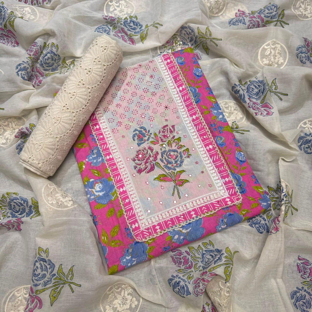 Premium Pure Cotton Printed Hakoba Unstitched Suit Set - DL3766- 01