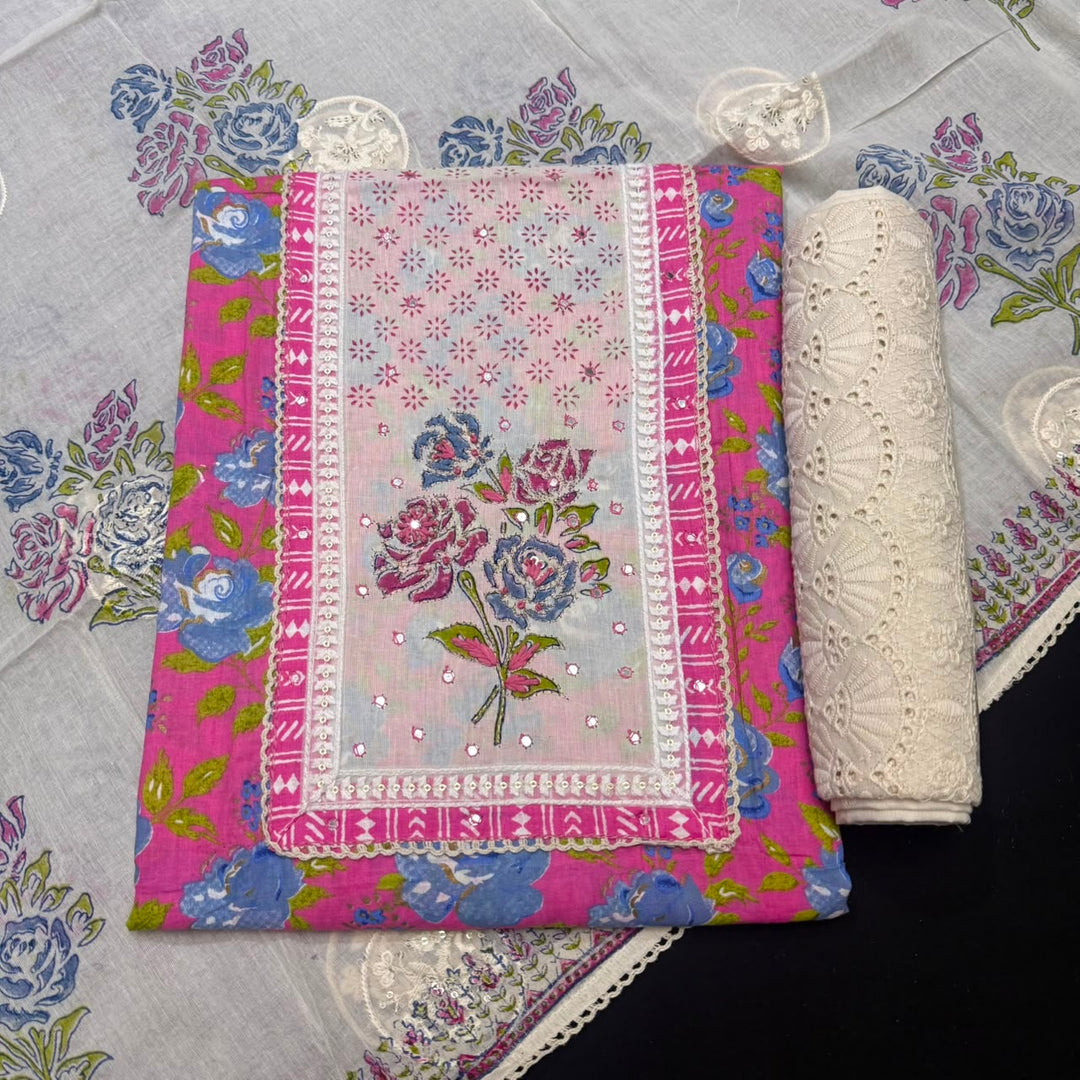 Premium Pure Cotton Printed Hakoba Unstitched Suit Set - DL3766- 01