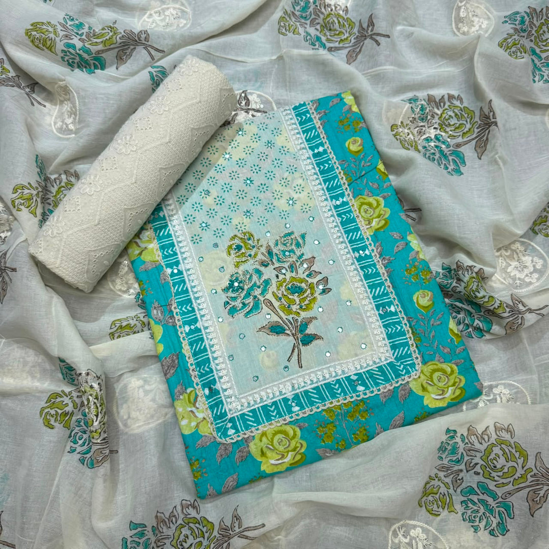 Premium Pure Cotton Printed Hakoba Unstitched Suit Set - DL3766- 02