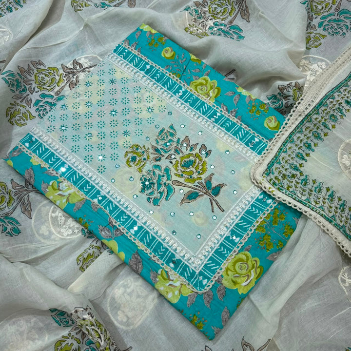 Premium Pure Cotton Printed Hakoba Unstitched Suit Set - DL3766- 02
