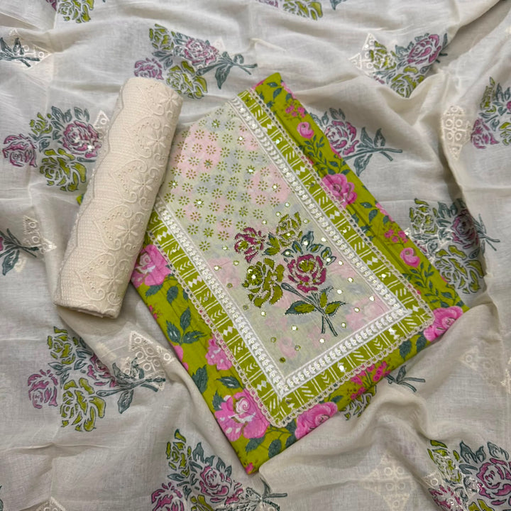 Premium Pure Cotton Printed Hakoba Unstitched Suit Set - DL3766- 03