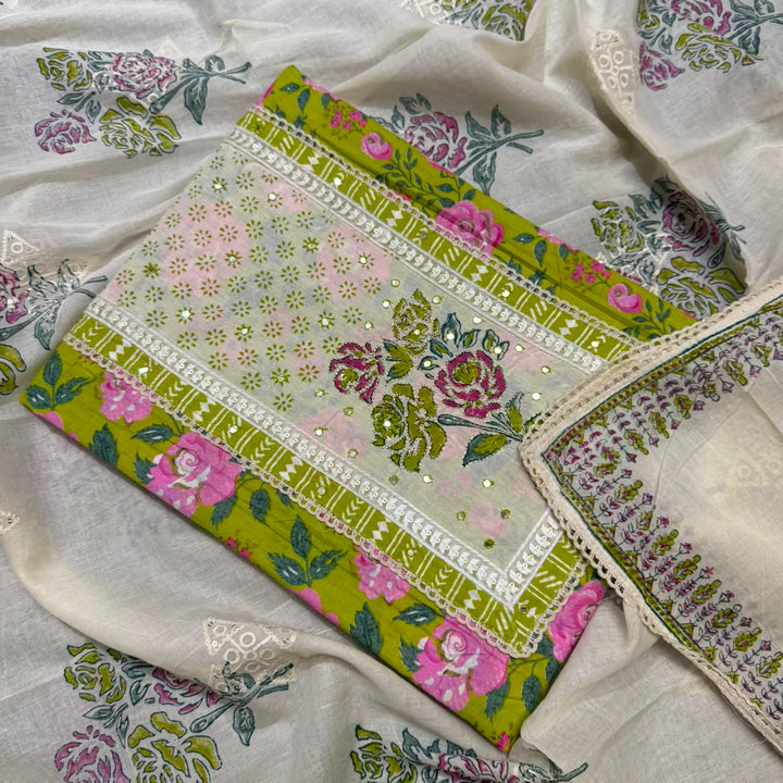 Premium Pure Cotton Printed Hakoba Unstitched Suit Set - DL3766- 03